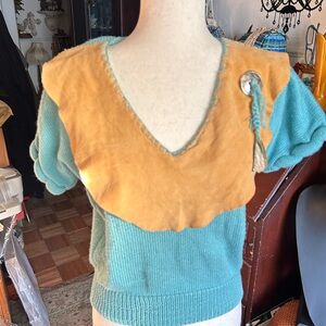 Vintage Southwestern Sweater w Suede Overlay & Star Medal w dangling Shells